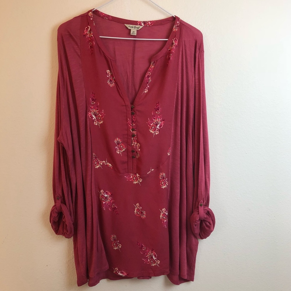 Lucky Brand Boho Tab Sleeve Blouse Plus Size 2X